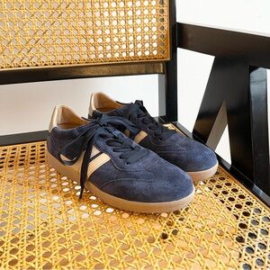 Gabor Navy Suede Sneakers with Tan Accents